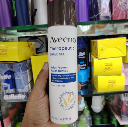 Aveeno Therapeutic Shave Gel with Oat and Vitamin E to Help Prevent Razor Bumps, Soothes Dry Skin and Provides a Close, Smooth Shave with Less Irritation, Fragrance-Free-198g