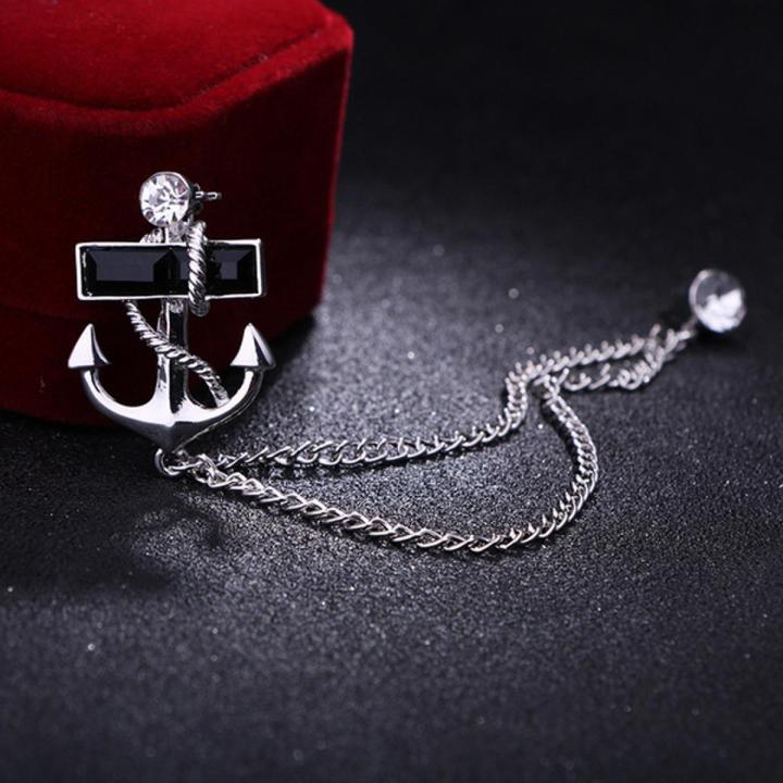 Anchor Stone Chain Brooch For Men & Women Fashion Suit Accessories