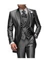 Charcoal Grey Men's Suit Peaked Lapel 3 Pieces 1 Button Groom Tuxedos Wedding Suit For Men Set Custom Made(Jacket+Pants+Vest). 