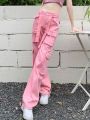 Pink Jeans Overalls Women's Summer Thin High Waist Slimming and Straight Loose Casual Wide Leg Mop Pantsins. 