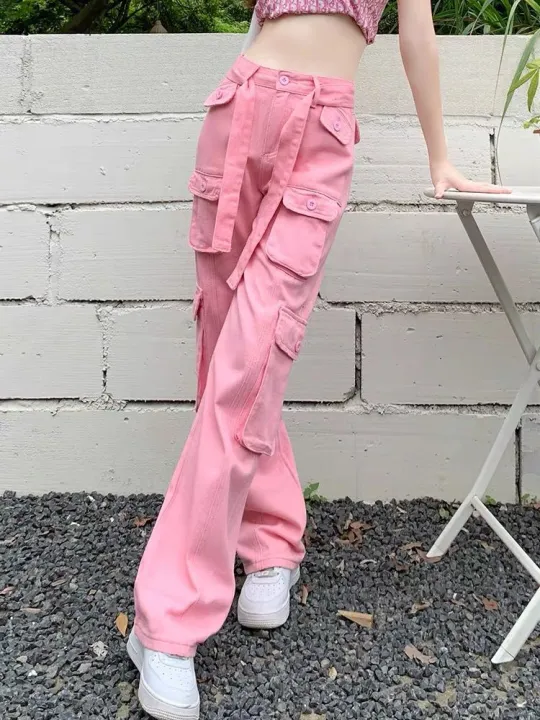 Pink%20Jeans%20Overalls%20Women's%20Summer%20Thin%20High%20Waist%20Slimming%20and%20Straight%20Loose%20Casual%20Wide%20Leg%20Mop%20Pantsins%20-%20Image%206
