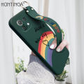 Hontinga for Xiaomi Mi 11 Lite 5G NE Wrist Strap Case Lovely Graffiti Rainbow Smile Thin Phone Cover Square Edge Liquid Silicone Creativity Phone Case.
