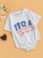 Emmababy-Toddler Baby Boys Casual Romper, Stripe Star Letter Printed Short Sleeve Round Neck Triangle Bodysuit. 