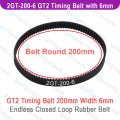 2GT-200-6 GT2 Timing Belt 200mm Width 6mm Synchronous Endless Closed Loop Rubber Belt 100 Teeth For 3D Printer CNC Machine Parts 200-2GT-6.