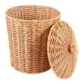 Woven Basket Trash Can Round Rattan Waste Basket with Lid Planter Woven Storage Baskets Wicker Wastebasket Garbage Bin. 