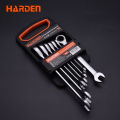 Harden 7Pcs Fixed Combination Gear Spanner Set, Metric Ratcheting Wrench Ring n Open End Ratchet Spanner Set 540117.