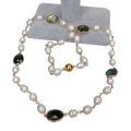KKGEM 8x10mm natural White Rice freshwater Pearl Rosary Chain Faceted Pear labradorite Bezel Set sweater chain Wrap Necklace 28.