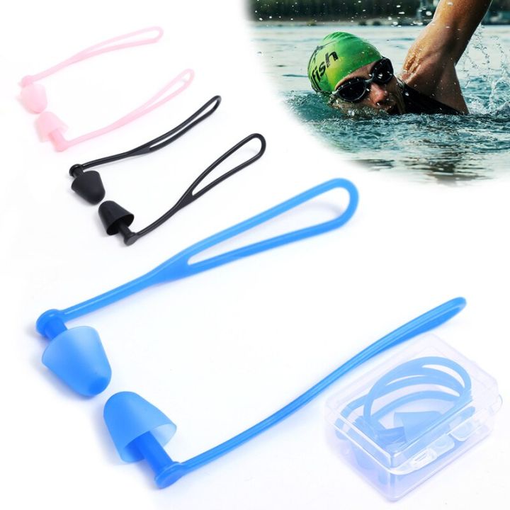 Anti-lost Swimming Ear Plug Comfort Silicone Earplugs Waterproof Ear Protection Noise Reduction Swim Dive EarPlugs with Box