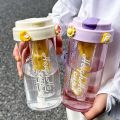 600ML Water Cup Handy Sports Water Bottle Food Grade Material Tea Partition Water Cup Female Straw Summer Portable Bottle. 