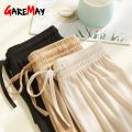 Slacks Women's Loose Summer Pants Soft Ice Silk Ankle-Length Black Wide Leg Pants Grey Khaki Women High Waisted Trousers. 