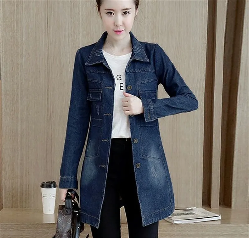 2024 New Autumn Winter Korean Denim Jacket Women Slim Long Base