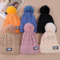 Knitted Cold Hats Faux Fur Embroidery Letter Beanie Women Soft Solid Color Crochet Cap Winter Plus Velvet Warm Wool Hat. 
