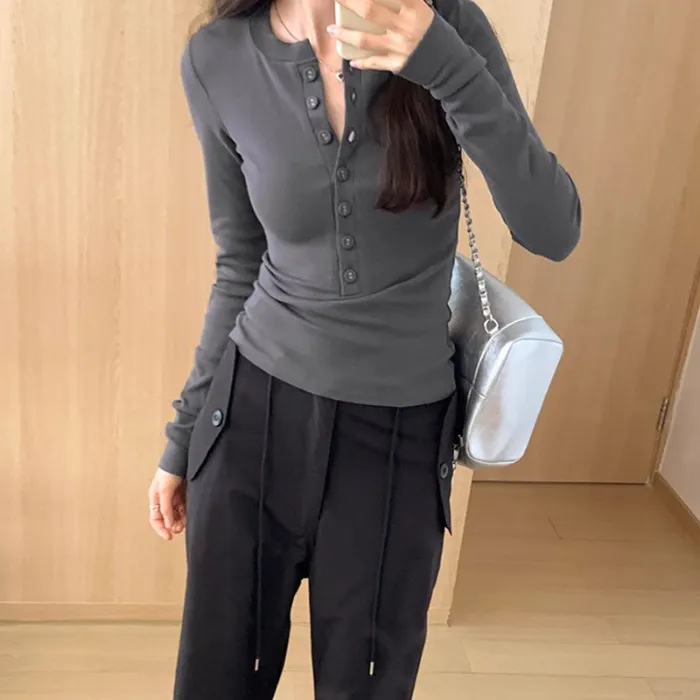 High-Grade%20Button%20T%20T-shirt%20Women's%20Unique%20Half-Open%20Collar%20Top%20Spring%20and%20Autumn%20Tight%20Hot%20Girl%20Shoulder%20Long%20Sleeve%20Solid%20Color%20Bottoming%20Shirt%20-%20Image%208