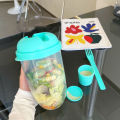 Hourser Double-layer portable Salad Cup with Fork multi-purpose fresh-keeping sub-packing box Weight Loss Salad Shaker Cup.