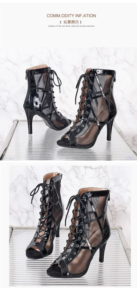European and American Lace-up Peep Toe Sandal Boots Women's Spring