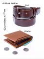 Brown Artificial leather belt and wallet combo for men.