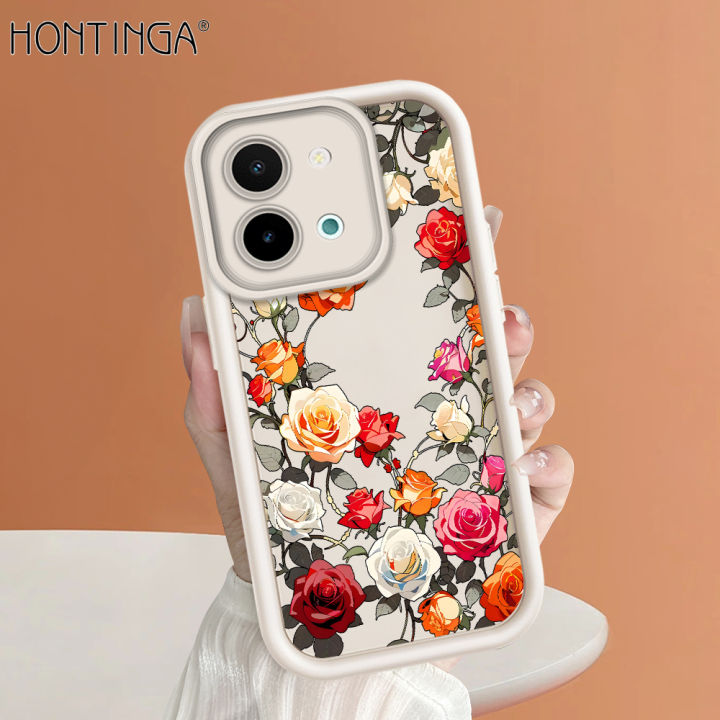 Hontinga for Vivo Y28 4G Back Cover Colorful Rose Pattern Case Ladder Soft Rubber Mobile Phone Cover