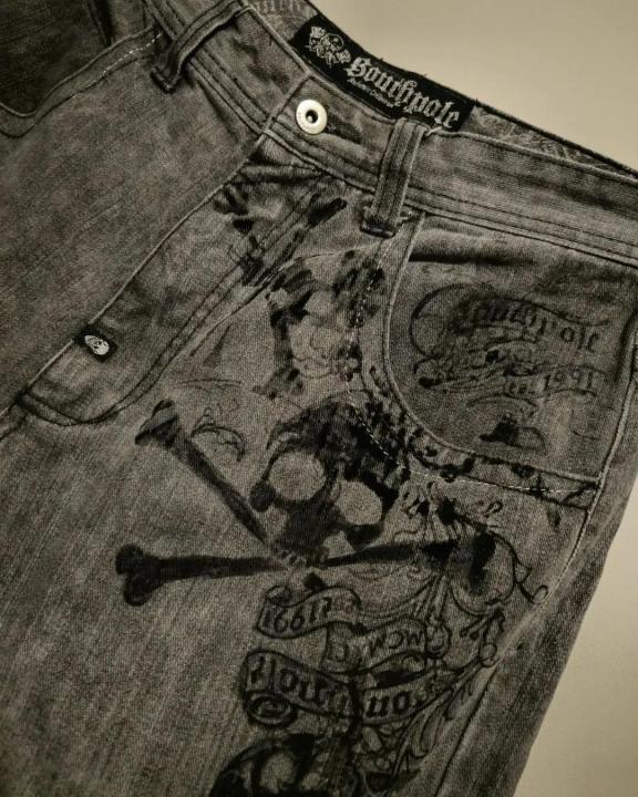 Streetwear Gothic Jeans Men High Quality Vintage Hip Hop Goth Graphic Print Baggy Jeans Casual Pants Harajuku Wide Leg Trouser