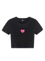Casual Women Crop Tops, Short Sleeve Round Neck Heart Printed Tops for Summer Spring, Women Clothing.
