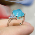 925 Sterling Silver Paraiba Emerald Tourmaline Gemstone Rings For Women Engagement Party Fashion Wedding Jewelry 9*9mm. 