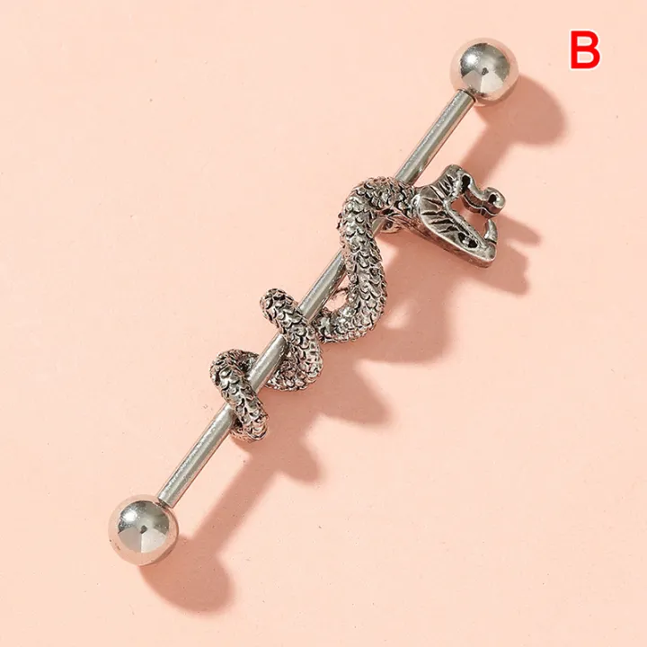 14G Coiled Snake Dragon Industrial Barbell Cartilage Earring Piercing Jewelry Podazz