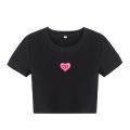 Casual Women Crop Tops, Short Sleeve Round Neck Heart Printed Tops for Summer Spring, Women Clothing.