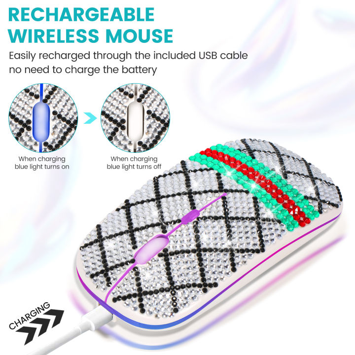 Rechargeable%20Wireless%20Bluetooth%20Mouse%20Ancient%20Gu%20Cci%20Color%20Scheme%20Diamond%20MOUSE%20Diamond%20Studded%20Transparent%20Mouse%20-%20Image%203