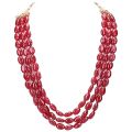 3 Layer Ruby Smooth Oval Shaped Strand Beads - Necklace For Girls. 