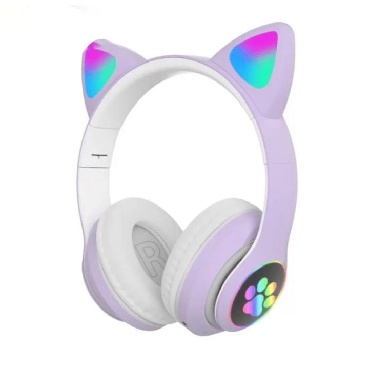 Cat STN-28 Wireless Headphones For Girls LED Glowing Light Sports and Gaming Headphones, Support Mic AUX IN TF Card Cat Ear Bluetooth Earphone STN 28