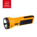 Plastic solar powered hand held led flashlight rechargeable solar torch lights with solar board charging. 