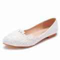 Summer Ballet Flats White Lace Bride Wedding Shoes Flat Low Heel Casual Without Heels Women Dress Pumps Sweet Women shoe.