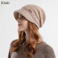 Autumn Winter Soft Plush Knitted Hat Women Girl Warm Thickened Fleece Lined Beanies Short Brim Casual Outdoor Windproof Bonnet.