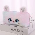 Cute Rainbow Gradient Color Cartoon Cat Plush Pen/ Pencil Bag - Large Capacity Pencil Case Girl Stationery Storage Bag. 