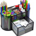 Desk Organizer Mesh Desktop Office Supplies Multi-functional Caddy Pen Holder Stationery with 8 Compartments and 1 Drawer for Office, Home, School, Classroom by Pipishell.