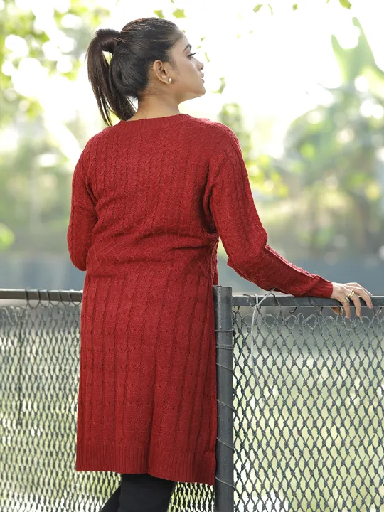 Women's%20Fashionable%20Diamond%20Cable%20Design%20%20Long%20Sweater%20-%20Image%205