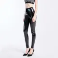 Women Black Leggings High Waist Elastic Pu Leather Skinny Pants Shiny Wet Look Metallic Latex Leggings Plus Size XXXL. 