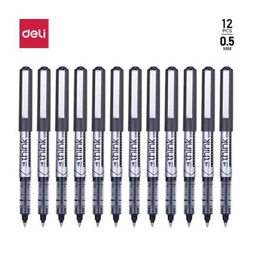 Deli%20EQ20020%20Think%20Roller%20Pen%20Black%20%7C%20Smooth%20Writing%20%7C%20Pack%20of%2012%20Pcs%20-%20Image%203