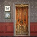 Carved Wood Panel Door Stickers Retro Decorative Sticker Self-adhesive Waterproof Relief Pattern Wallpaper Mural Apartment Decor. 