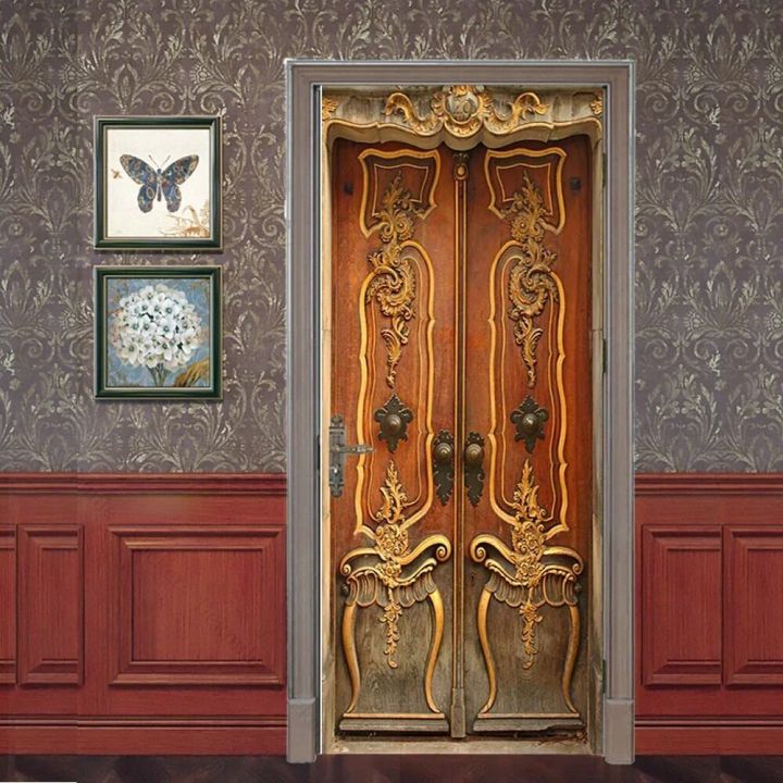 Carved%20Wood%20Panel%20Door%20Stickers%20Retro%20Decorative%20Sticker%20Self-adhesive%20Waterproof%20Relief%20Pattern%20Wallpaper%20Mural%20Apartment%20Decor%20-%20Image%205