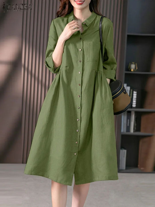 Women%20Causal%20Shirt%20Dress%20Women%20Long%20Sleeve%20Solid%20Dresses%20ZANZEA%20Fashion%20Lapel%20Neck%20Midi%20Vestidos%20Holiday%20Sundress%20Oversize%20-%20Image%206