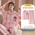 Strawberry Bear Pajamas Women's Spring and Autumn Sweet Cute Trousers Suit Student plus Size Nightdress Can Be Outerwear Homewear. 