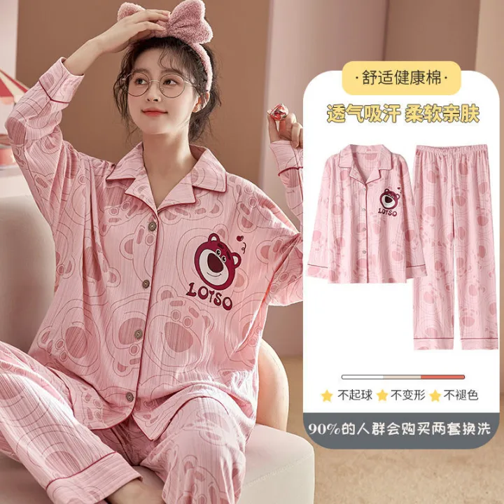 Strawberry%20Bear%20Pajamas%20Women's%20Spring%20and%20Autumn%20Sweet%20Cute%20Trousers%20Suit%20Student%20plus%20Size%20Nightdress%20Can%20Be%20Outerwear%20Homewear%20-%20Image%209