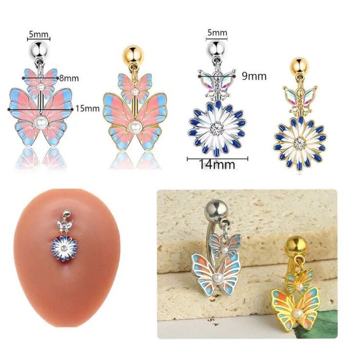 Various styles Dripping Oil Butterfly Belly Button Rings for Women Navel Piercing Snowflake Navel Rings Body Jewelry