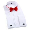 Classic Winged Collar Dress Shirt Men's Wingtip Tuxedo Formal Shirts with Red Black Bow Tie Party Dinner Wedding Tops. 