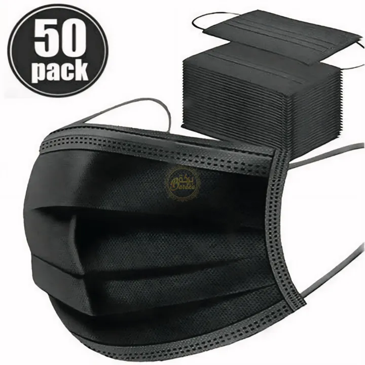 50 PCS Black 3 Layer Surgical Face Mask Disposable Medical Masks for Daily Protection