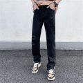 Light Blue Wide-leg Jeans 2024 Men New Korean Style Straight Baggy Middle Waist Pants Side Zipper Male Denim Trousers Size 2XL.