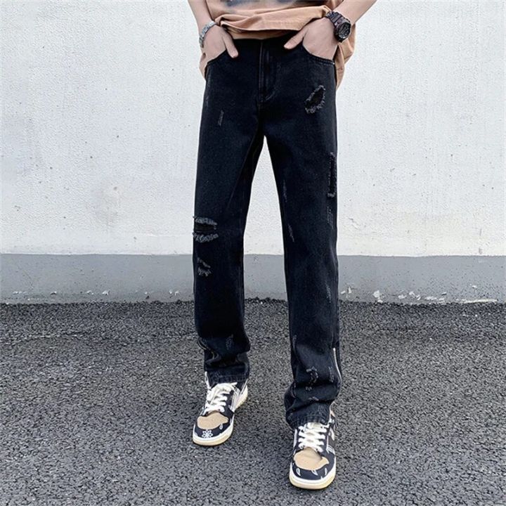 Light%20Blue%20Wide-leg%20Jeans%202024%20Men%20New%20Korean%20Style%20Straight%20Baggy%20Middle%20Waist%20Pants%20Side%20Zipper%20Male%20Denim%20Trousers%20Size%202XL%20-%20Image%202