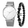 6023 2 Pcs Men's Quartz Watch Set Round Dial Simple With Bracelet Watch Accessories. 