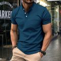 Summer New Men'S Polo Short Sleeve Lapel Button Solid Color Oversized Polo Shirt Fashion Casual Top. 