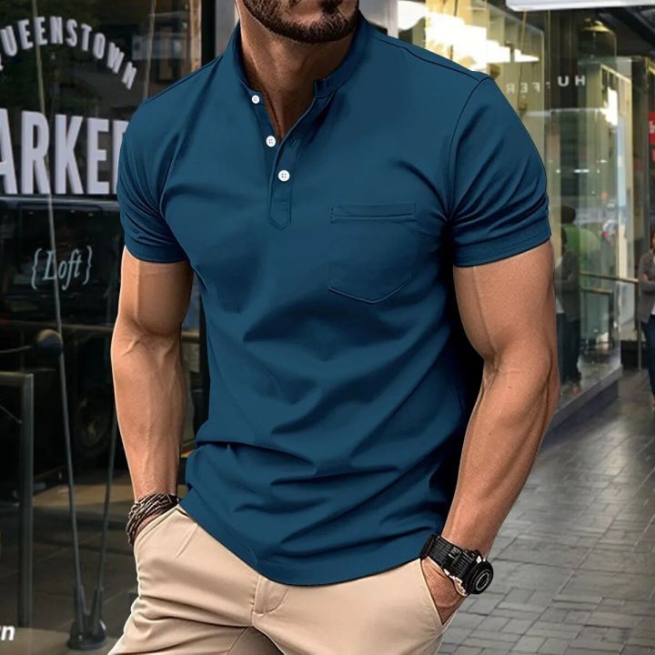 Summer New Men'S Polo Short Sleeve Lapel Button Solid Color Oversized Polo Shirt Fashion Casual Top